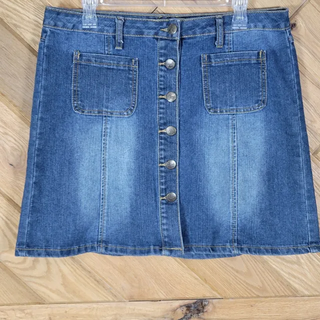 Earl Jean Womens Blue Denim Mini Skirt Button Front Pockets Mid Rise Size 12