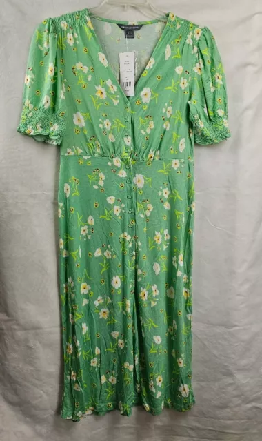 French Connection Womens  6 Green Floral Dress Long Button Up Pit To Pit 17in