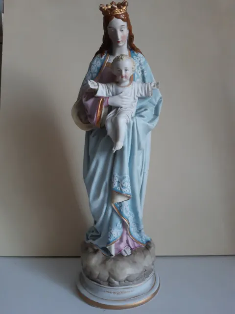High Madonna Statuette With Child And Crown, On Rundsockel, Ceramics = Top State