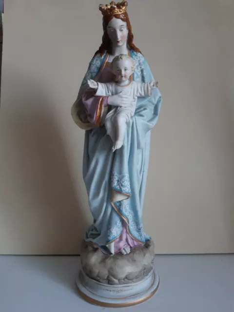 High Madonna Statuette With Child And Crown, On Rundsockel, Ceramics = Top State