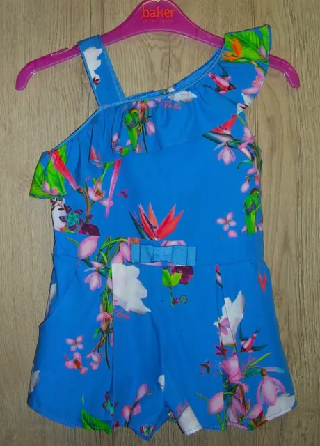 Ted Baker Girls Blue Floral Print Shortie Playsuit Jump Suit Age 3-4 104cm