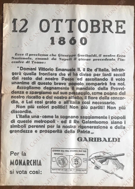 1946 Proclama Garibaldi Voto Propaganda Monarchia Repubblica politica manifesto