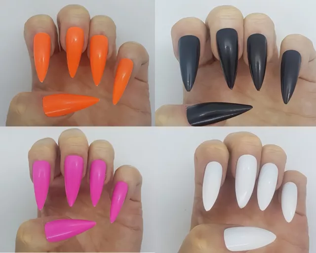 24X Long Stiletto False Nails. Full Cover Stiletto Fake Nail Tips. UK SELLER.