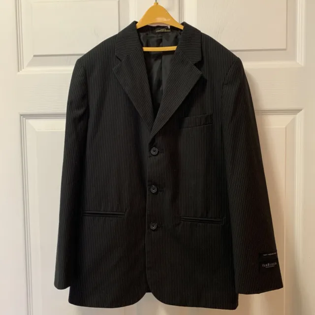 NEW Van Heusen Suit Jacket Boys 12 Reg Black Stripe Sport Coat 3-Button #1154