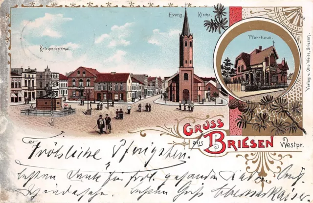 Gruss aus Briesen Westpr. (Wąbrzeźno)  Kirche Pfarrhaus Postkarte Litho AK 1901