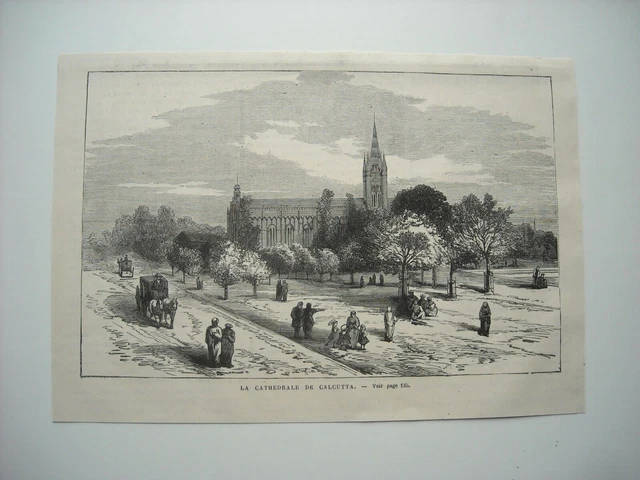 Gravure 1877. Inde. La Cathedrale De Calcutta.