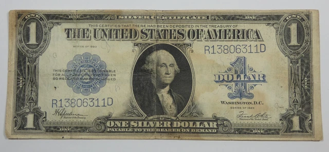 BARGAIN Series 1923 Large Size Blue Seal Silver Cert $1 Note VERY FINE Fr#237