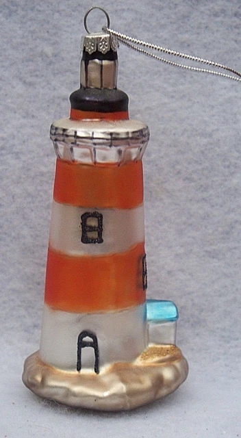 Glass Orange Stripe Lighthouse Christmas Tree Holiday Ornament