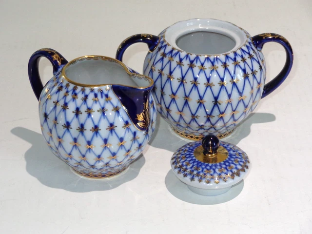 ロモノーソフ LOMONOSOV コバルトネット ポット クリーマー セット LOMONOSOV RUSSIAN IMPERIAL Porcelain Cobalt Net Creamer & Sugar