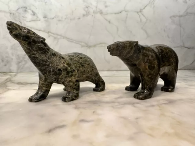 Inuit Stone Carvings, Set of 2 Bears by Tim Pee, from Cape Dorset