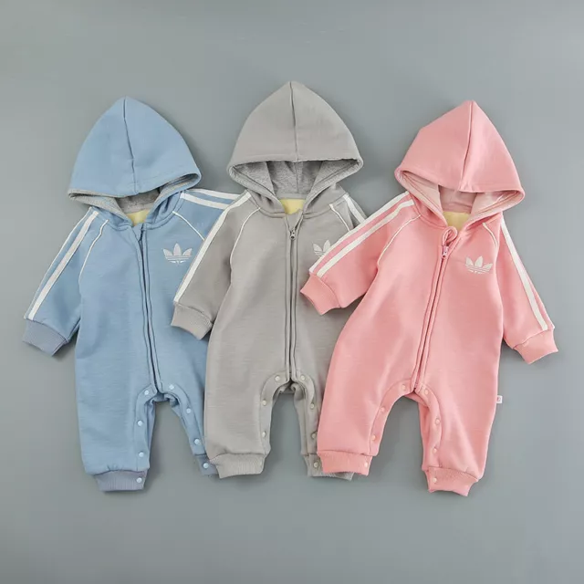 Top Baby Newborn Toddller Boys Girls Winter Warm HOODED Romper Bodysuit Outfit