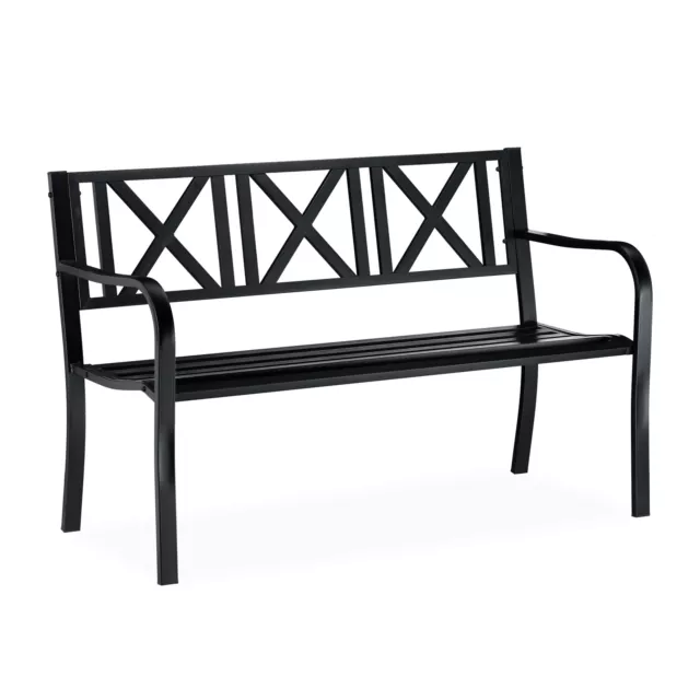 Banc de jardin banc extérieur balcon terrasse en acier noir métal 2 places noir