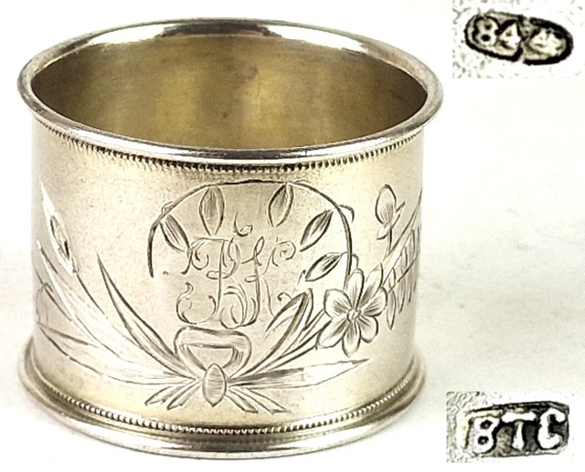 Anello Tovaglioli, Inciso a Mano, Russia, 84 Zolotniki Argento, Circa 1880 P925