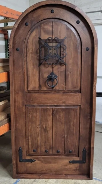 Alder solid lumber DOOR arched winery castle story book iron speakeasy custom 2