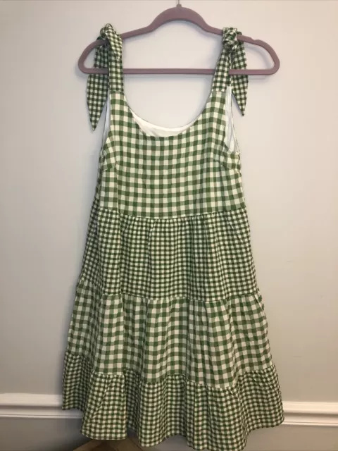 Green Gingham Summer Dress Women's Ruffle size M New!