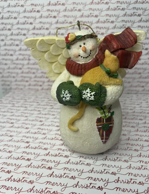 Vintage Christmas Ornament RAZ Imports Deb Strain Snowman Angel & Cat Figurine