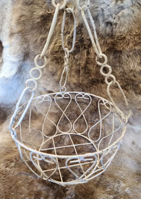 Rustic Hanging PLANTER Basket Antique Victorian Style Garden Plant Hanger White