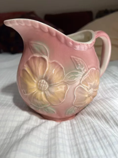 Vtg HULL Pottery Sunglow Pink Floral Pitcher | Ca. 1950 | Pattern 52 24 oz