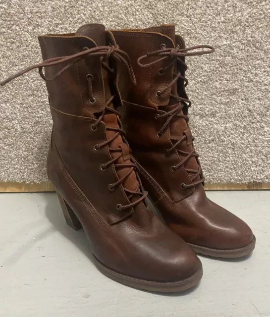 Timberland Womens Stratham Heights Brown Leather Fold Down Waterproof Boots Sz 7