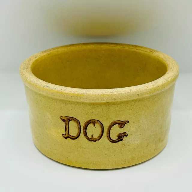 R.R.P. Co. Pottery Dog Bowl Roseville Ohio USA 5.5" Wide Yellow ware Stoneware 2