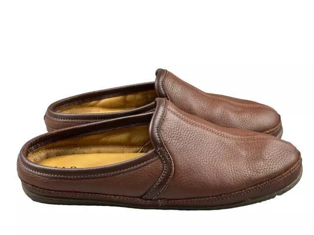 LL Bean Men's Elkhide Slipper Scuffs Brown Leather Anti Slip Casual Size 10 M