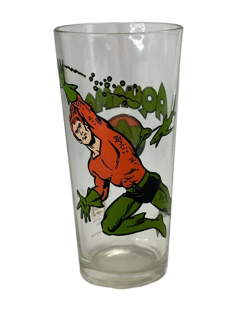 Vintage Pepsi Collector Series Aquaman Comic 6.5” Drinking Glass 1978 DC Comics.