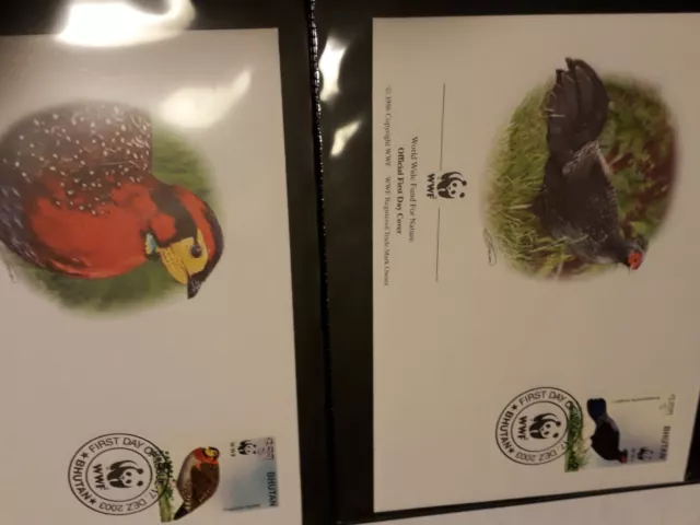 WWF fdc Mk tiere Vögel flora fauna gefährdete Arten UNO Fasane bhutan  2003