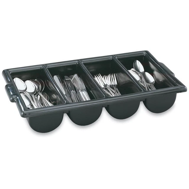 Vollrath 52653 Black 4-Compartment Cutlery Box