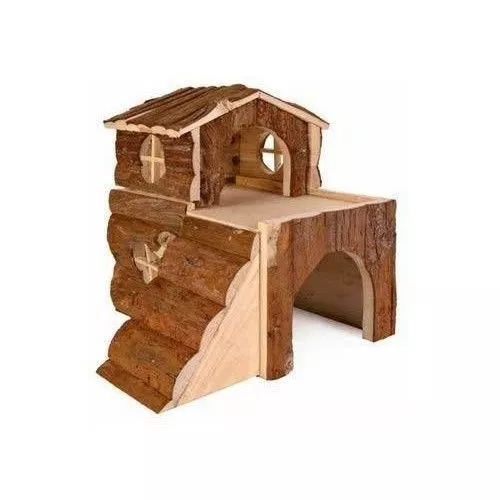Casa de conejillos de indias Trixie de dos pisos grande hámster con rampas de madera natural 2