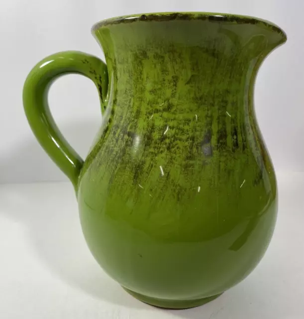 Vintage Stoneware Pottery Green  Glazed Pitcher Clay Made in Italy  Farmhouse