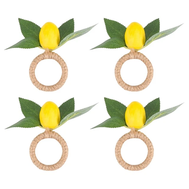 6 Portatovaglioli A Forma Di Limone Con Foglie - Accessori Tavolo Per Feste A Tema, Matrimoni E Cene