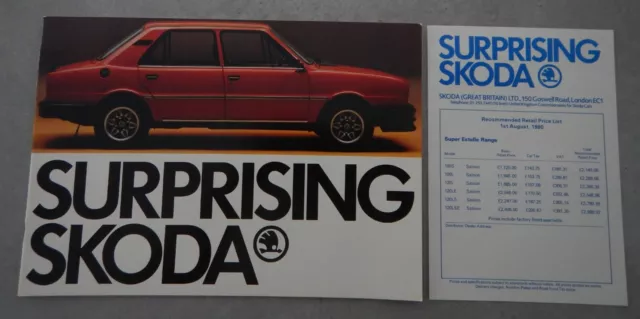 SKODA RANGE orig 1980 UK Mkt Sales Brochure + Price List - Super Estelle S110R