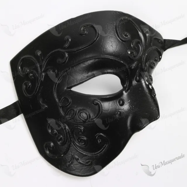 Black Half Face Phantom of the Opera Venetian Costume Masquerade Mask Mardi Gras
