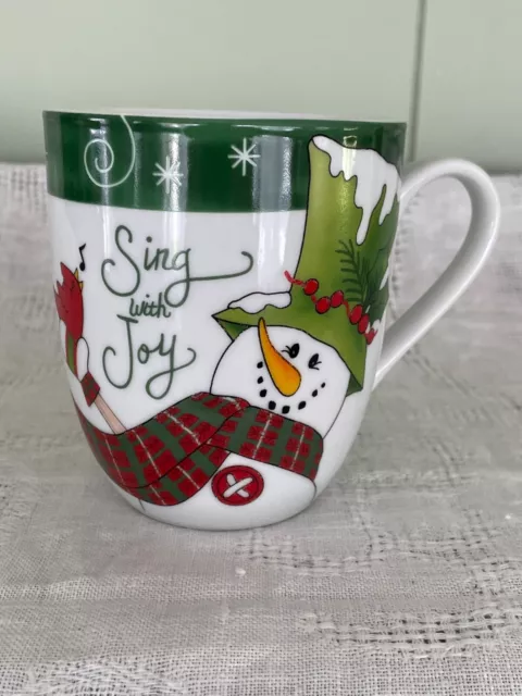 Fitz Floyd Coffee Mug Christmas Holly Hat Snowman Mug Winter Scene