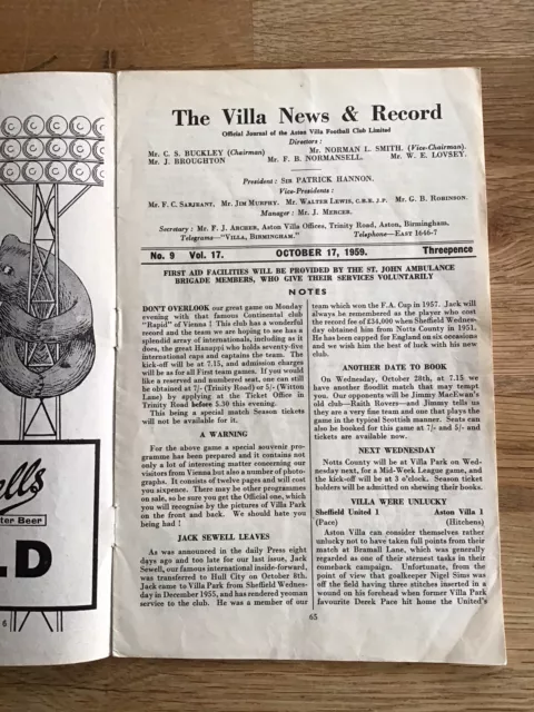 Aston Villa v Middlesbrough 1959-60 (Div 2) Villa Championship Season 2