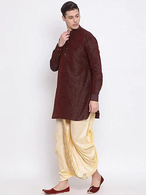 VASTRAMAY Men's Silk Blend Printed Ethnic Dhoti