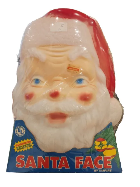 Empire Christmas Blow Mold Santa Face 17" 1968 Lighted Wall Hang Original Box
