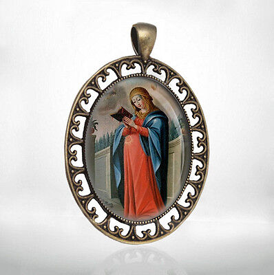 Blessed Pregnant Virgin Mary w Book Medal Christian Catholic Jewelry