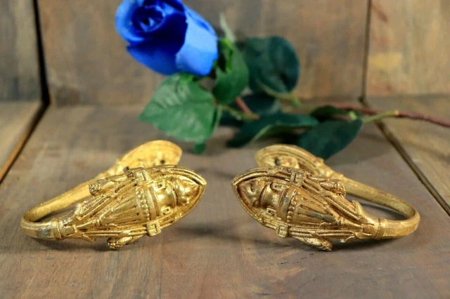 French Antique PAIR Gilt Brass Bronze Curtain Tie Backs Wall Hooks Empire Style