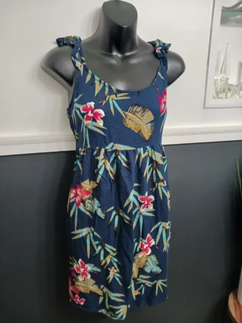Y2K Roxy Hawaiian Floral Sleeveless Midi Sundress Navy Womens Size Medium