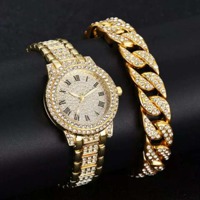 Luxe Diamant Strass Bracelet Femmes Or Argent Montre Dames Montres-Bracelets