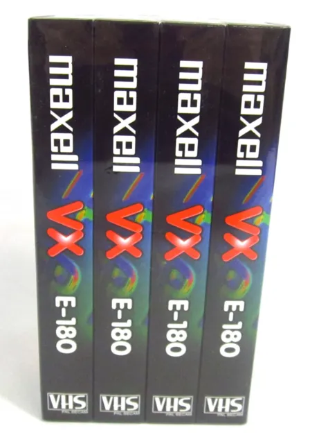 4x Maxell VX E-180 3 Hour VHS Video Cassette Tapes PAL Secam Unused Sealed