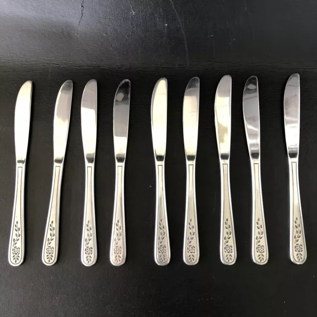 Vintage Stainless 9 Piece Flatware Set Rogers Of Korea Floral Must Pattern Knife