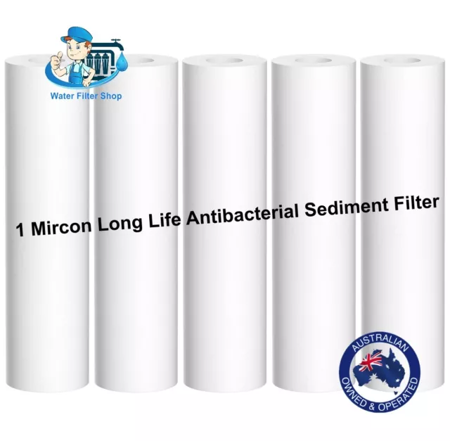 5 x 1 Micron Polyspun Replacement Sediment Water Filter Cartridges 10" x 2.5"