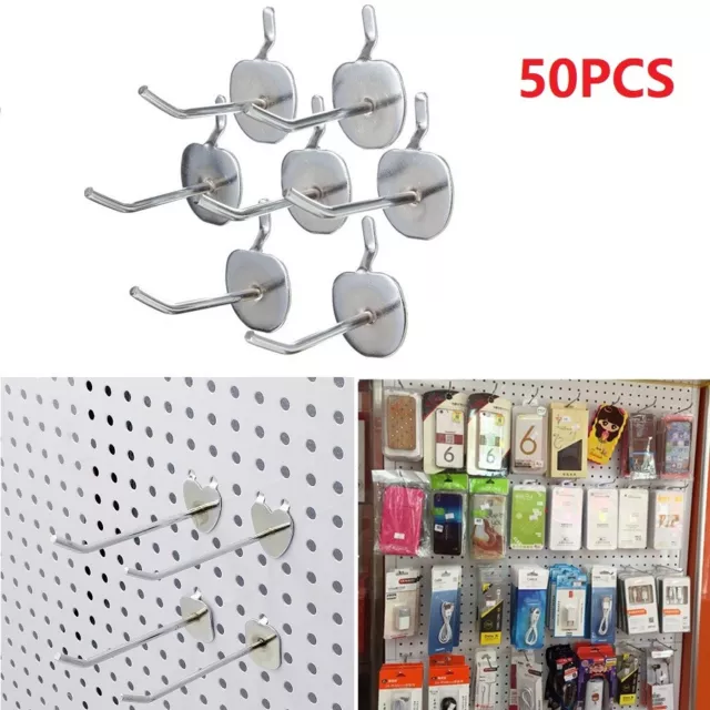 50x Metal Pegboard Peg Board Slat Wall Hooks Shop Display Hangers Grid Panel Peg