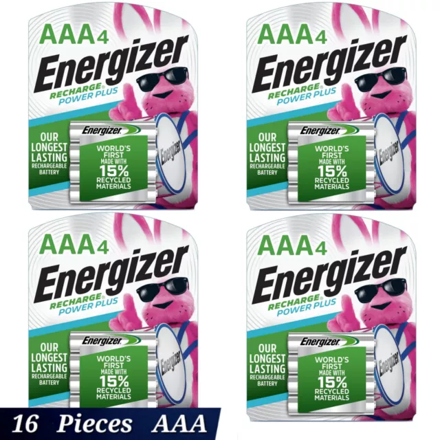 16 Pcs AAA Energizer Rechargeable Power Plus Batteries 800mAh 1.2V NEW Sealed