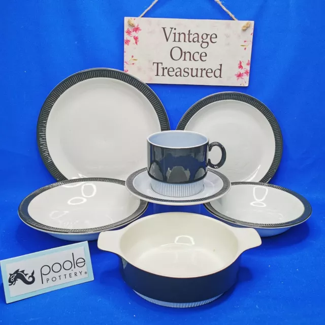 Poole Pottery CHARCOAL * 7 Piece Tea / Dinner Set * Cup Saucer Bowls Plates * GC