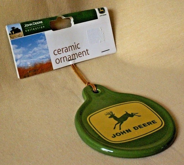 John Deere Tractor Ornament New Ceramic 2008 Spectra Tag 996323A Vintage Emblem*