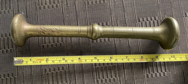 Antique Vintage Very Heavy 10" Solid Brass Pestle (No Morter)