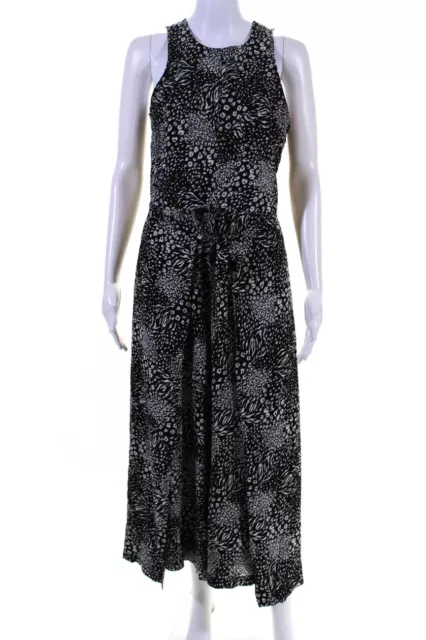 Joie Womens Animal Print Split Wide Leg Sleeveless Jumpsuit Black Size 4